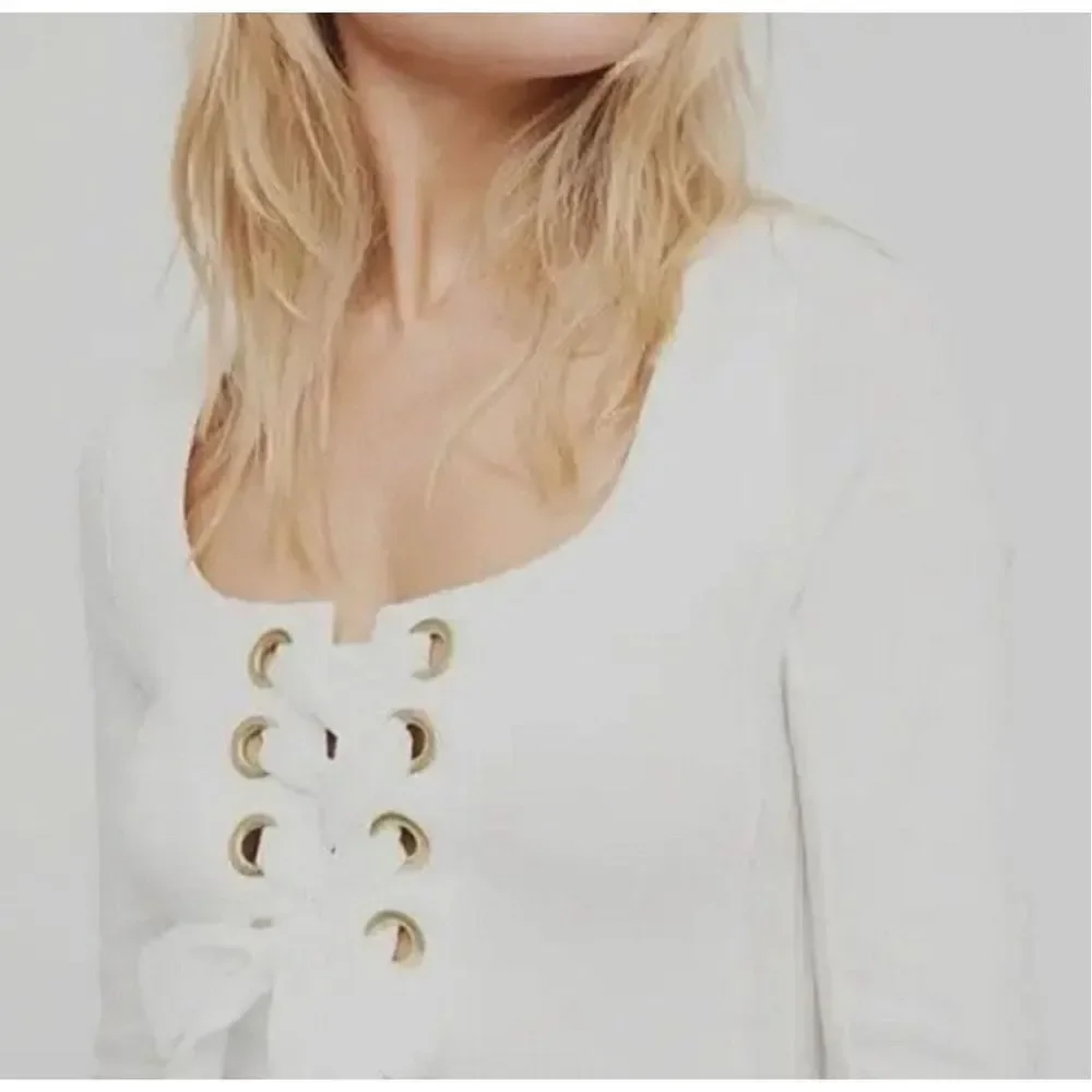 Free People White Looking Back‎ Lace-Up Top sz XS